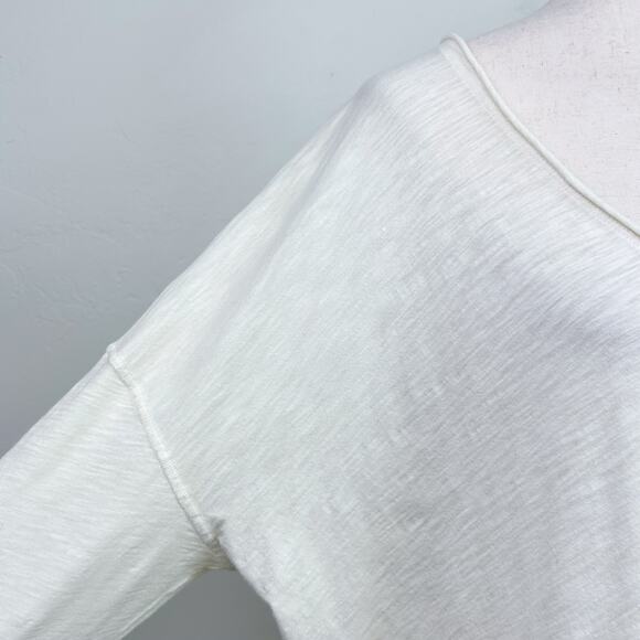 Anthropologie Pilcro Cream Slub Knit Cotton V-Neck Ruffle Top - Picture 5 of 8